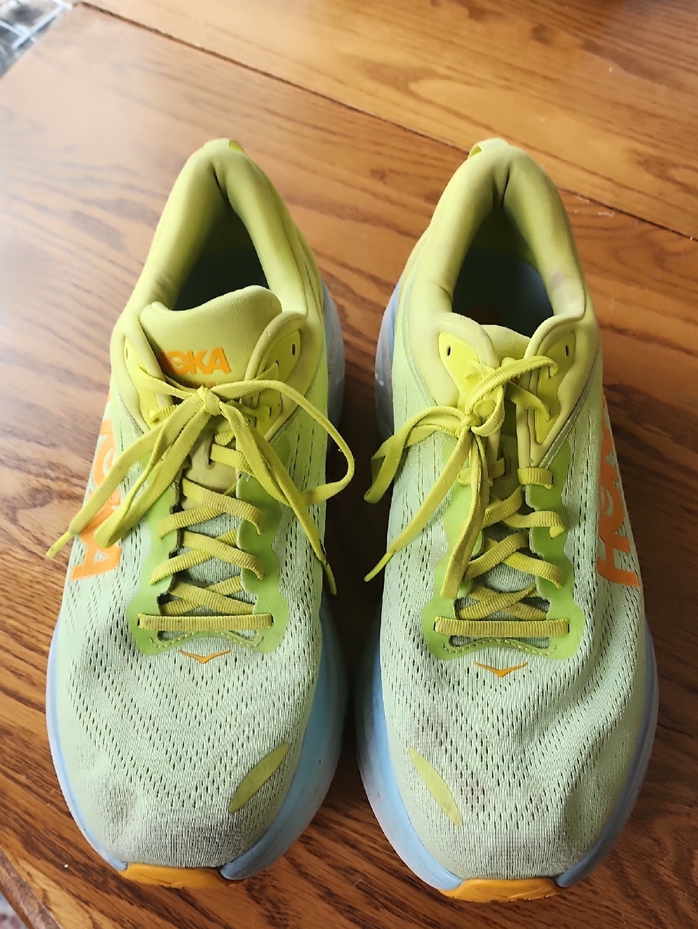 Hoka Bondi Men's Neon Lime and Orange Road Running Shoes. 14